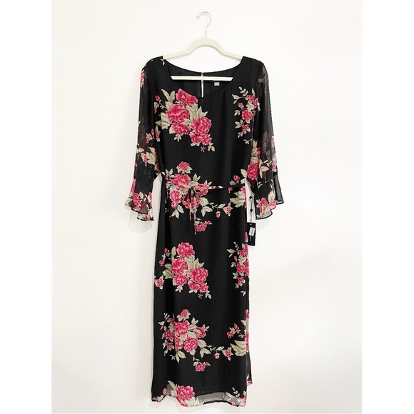 Tommy Hilfiger Dresses & Skirts - NWT Tommy Hilfiger Floral Chiffon Boho Maxi Dress 3/4 Sheer Flutter Sleeve Sz 12